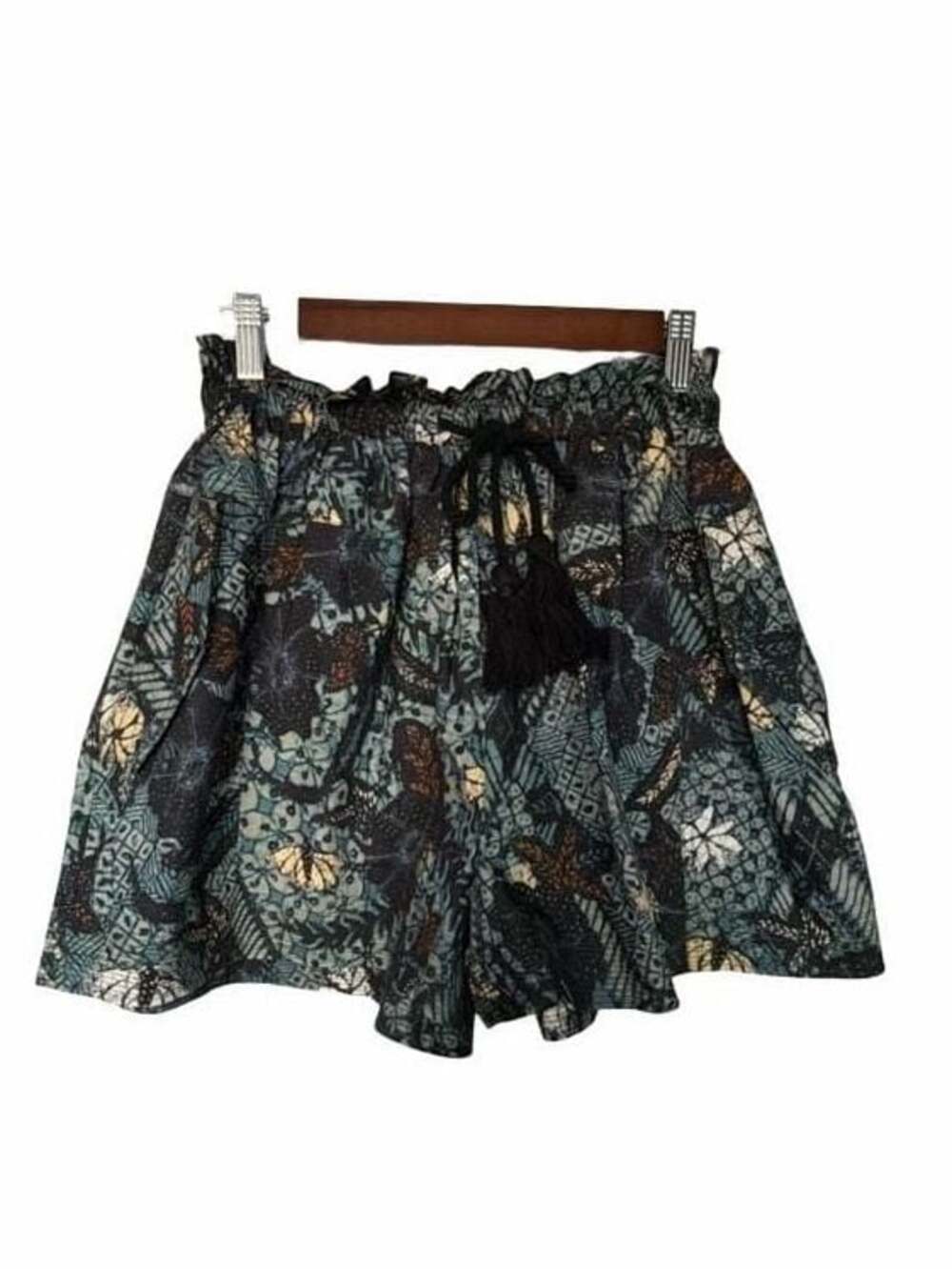 Ulla Johnson Printed Silk Ruffle Waist Drawstring Shorts_128